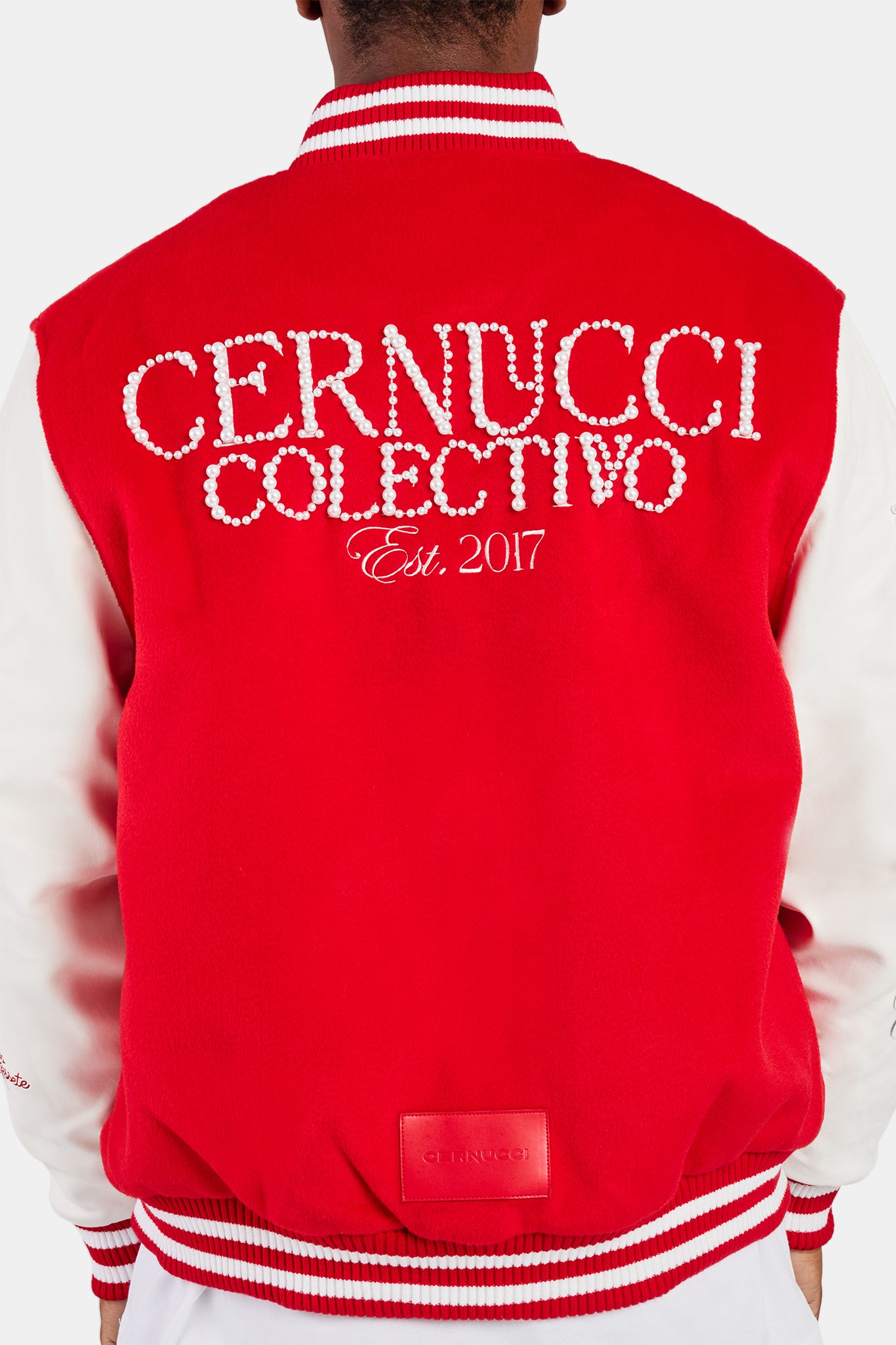 Pearl Embellished Bomber Jacket - Red